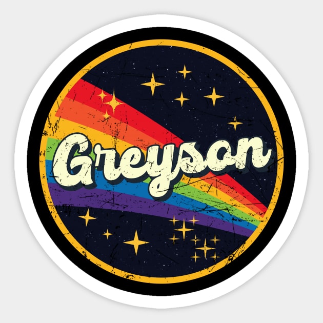 Greyson // Rainbow In Space Vintage Grunge-Style Sticker by LMW Art